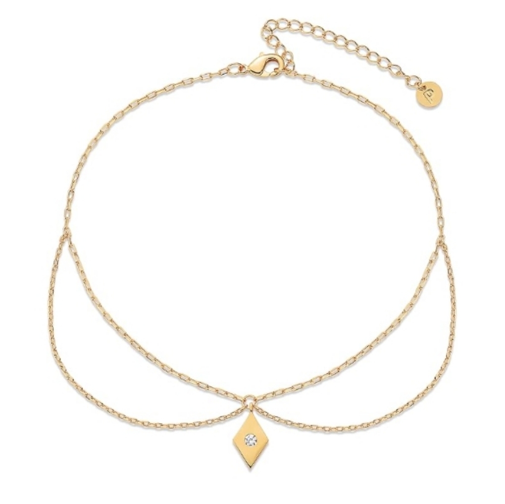 14K Gold Plated Charm Link Chain CZ Boho Adjustable Anklet